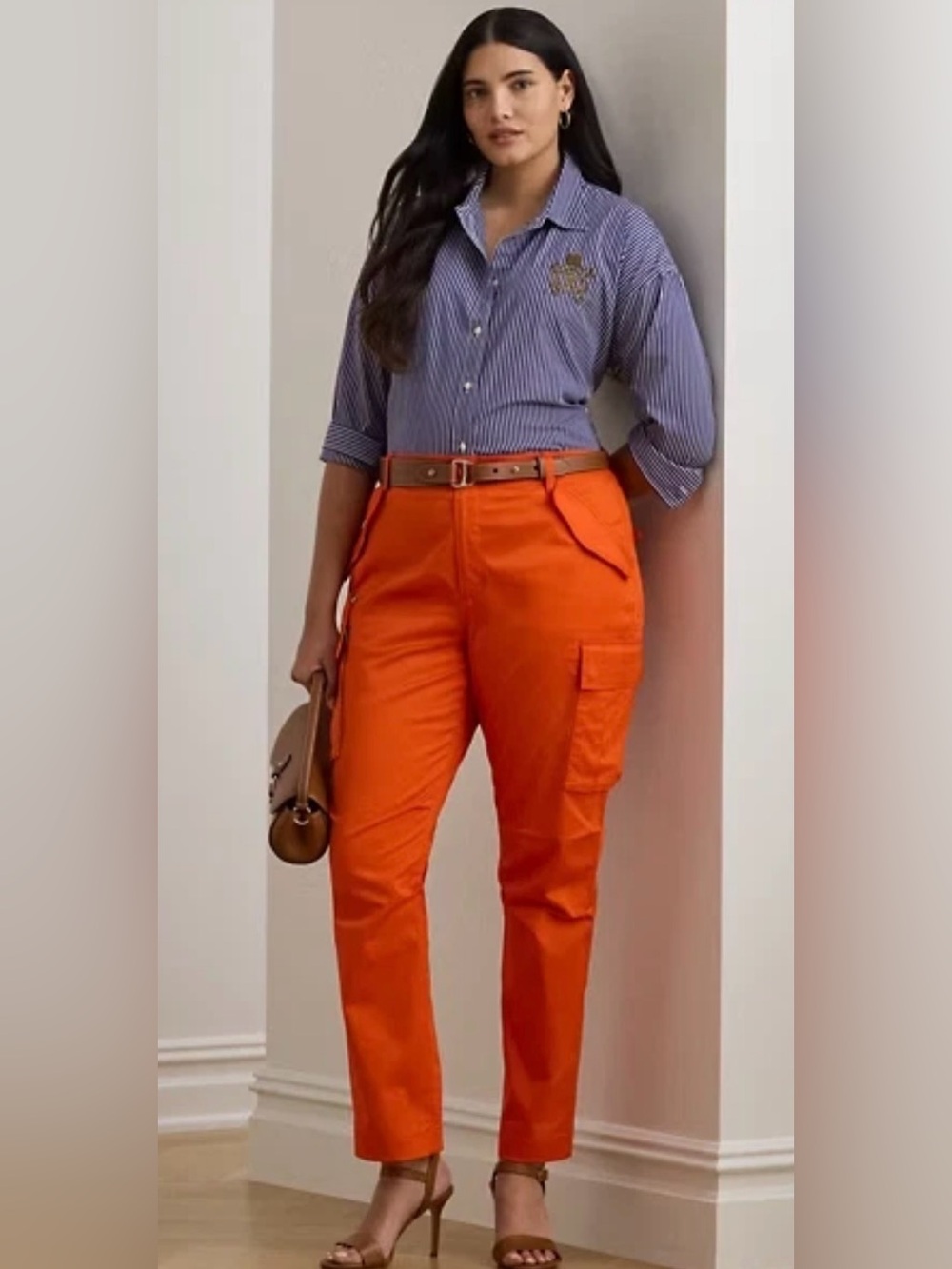 Lauren Ralph Lauren Women's Cotton Sateen Cargo Pants Dusk Orange Lily Sz 16 NWT